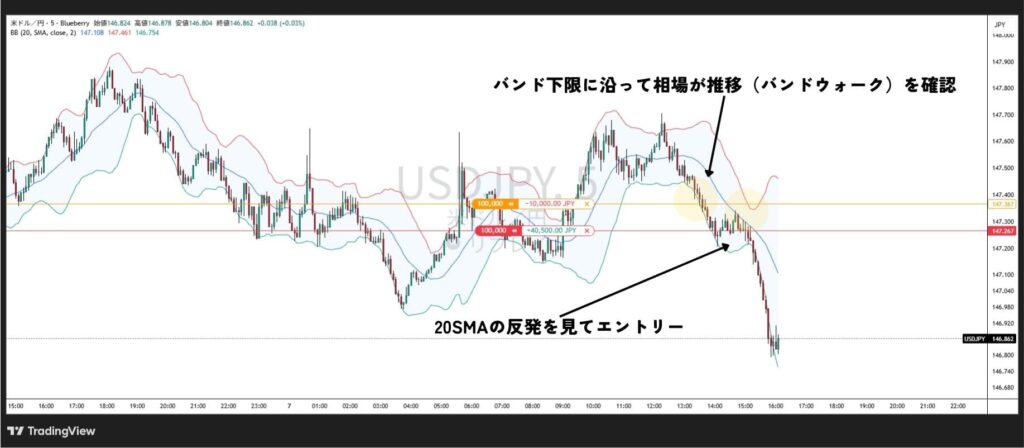 Enter the market on a pullback or retracement after a band walk